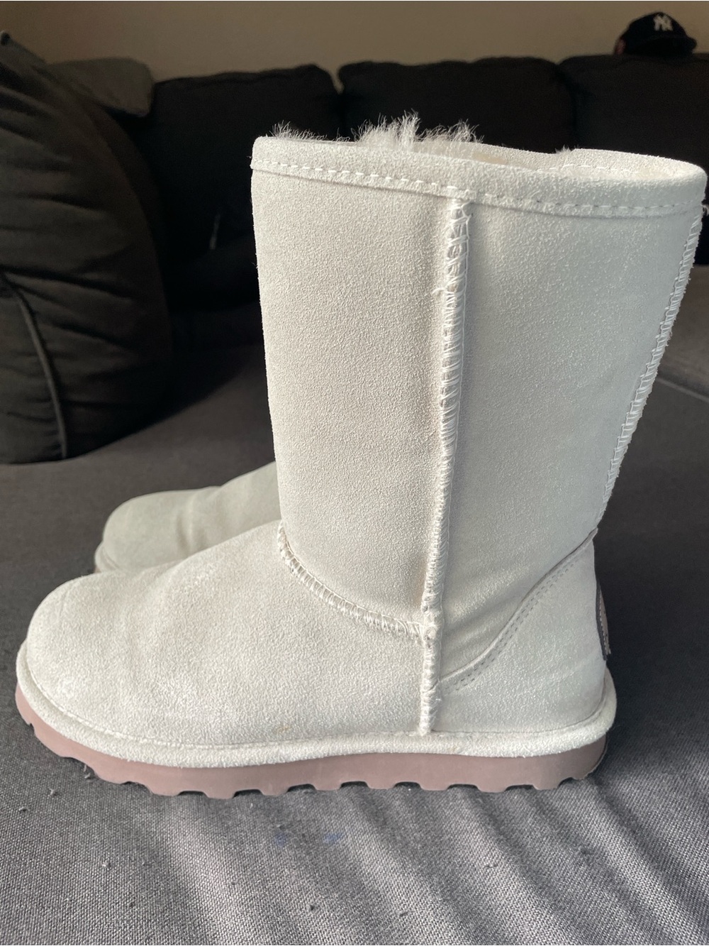 BearPaw Kids Cozy Winter Boots in Off-White with Light Brown Sole